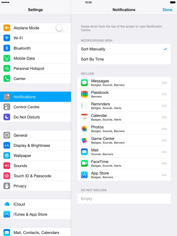 Press the organise icon next to the required menu item and drag it to the required position on the list.