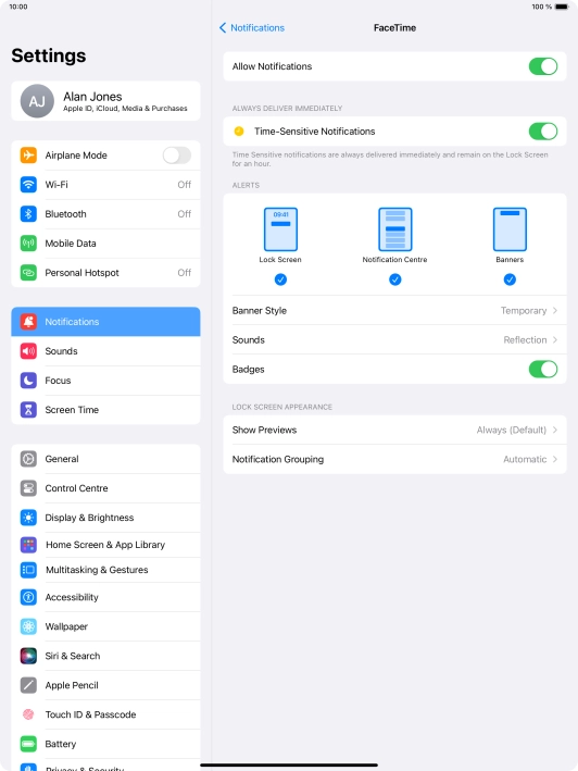 Press the indicator next to 