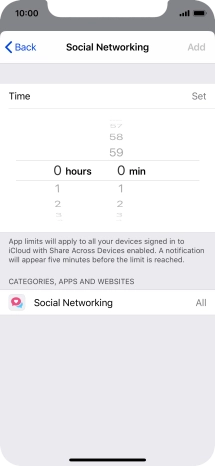 Set the required time limit for use of the selected category.