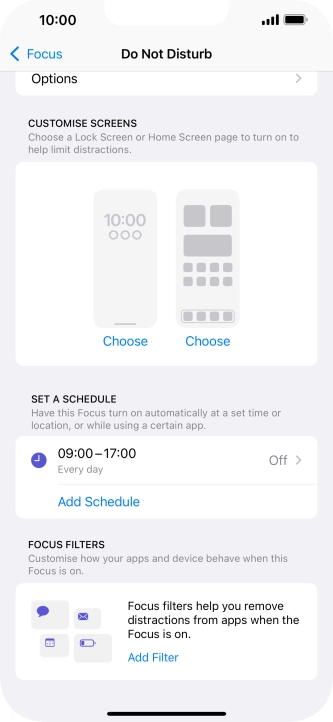 Press Add Schedule and follow the instructions on the screen to select settings for automatic activation of Do Not Disturb.