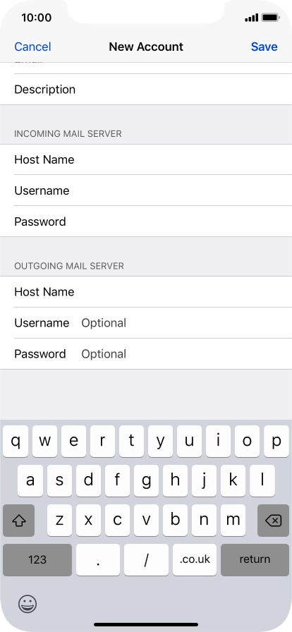 Press Username and key in the username for your email account. Please note that if you're using Vodafone's outgoing server, leave the username field empty.