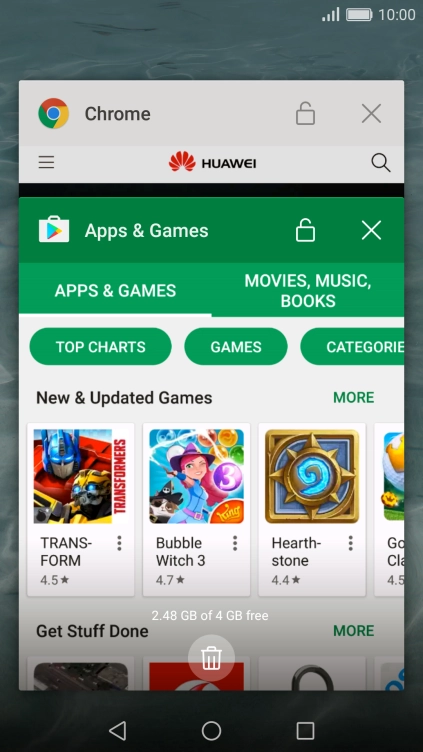 To end one running application, slide your finger right on the required application.