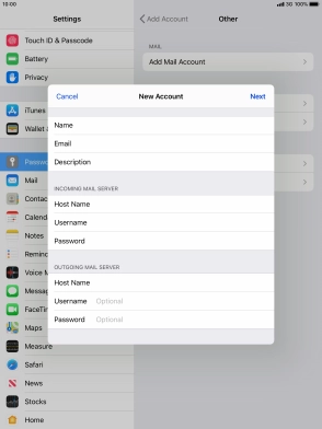 Press Username and key in the username for your email account. Please note that if you're using Vodafone's outgoing server, leave the username field empty.