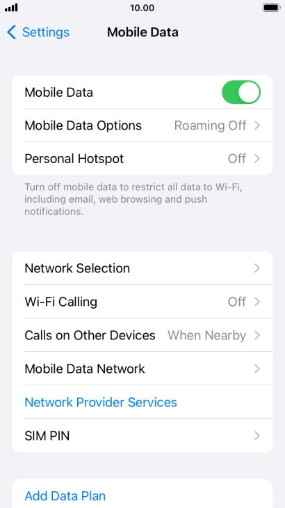 Press Mobile Data Options.