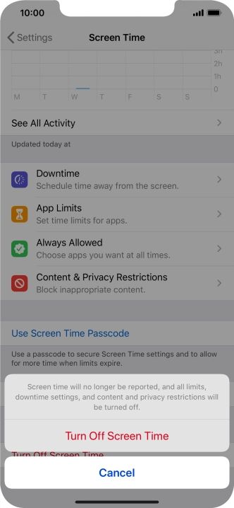 Press Turn Off Screen Time.