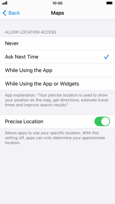 Press the required setting to turn the function on or off.