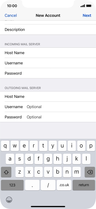 Press Username and key in the username for your email account. Please note that if you're using Vodafone's outgoing server, leave the username field empty.