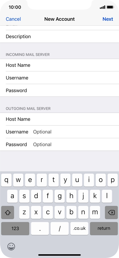 Press Username and key in the username for your email account. Please note that if you're using Vodafone's outgoing server, leave the username field empty.