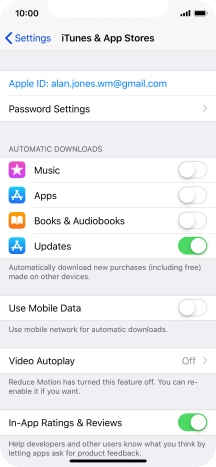 Press the indicator next to the required content type to turn the function on or off.