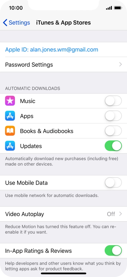 Press the indicator next to the required content type to turn the function on or off.