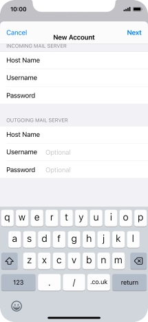 Press Username and key in the username for your email account. Please note that if you're using Vodafone's outgoing server, leave the username field empty.