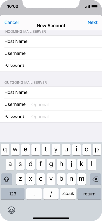 Press Username and key in the username for your email account. Please note that if you're using Vodafone's outgoing server, leave the username field empty.