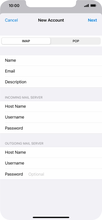 Press Password and key in the password for your email account. Please note that if you're using Vodafone's outgoing server, leave the password field empty.