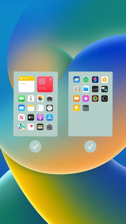 Press the fields below the required home screens to select or deselect them.