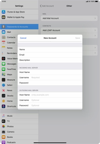 Press Username and key in the username for your email account.