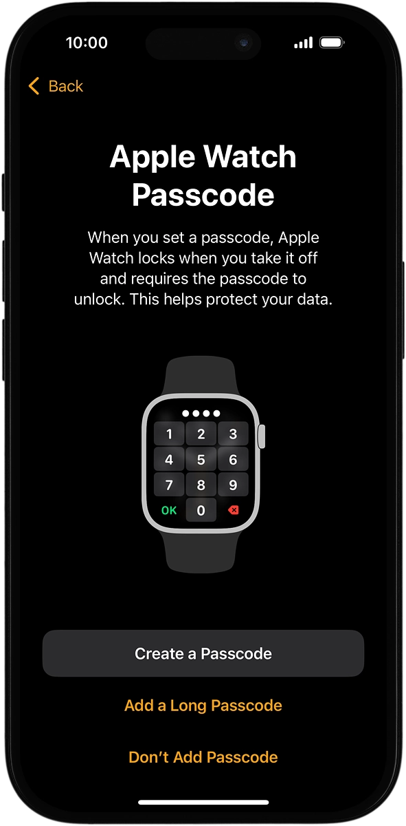 On your phone: Follow the instructions on the screen to turn on use of phone lock code or press Don't Add Passcode.
