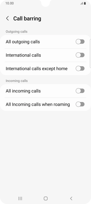 Press the required setting to turn the function on or off.