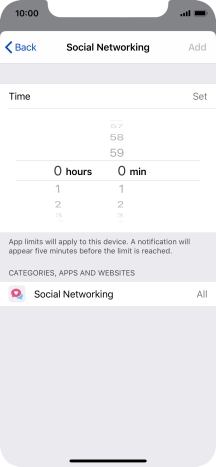 Set the required time limit for use of the selected category.