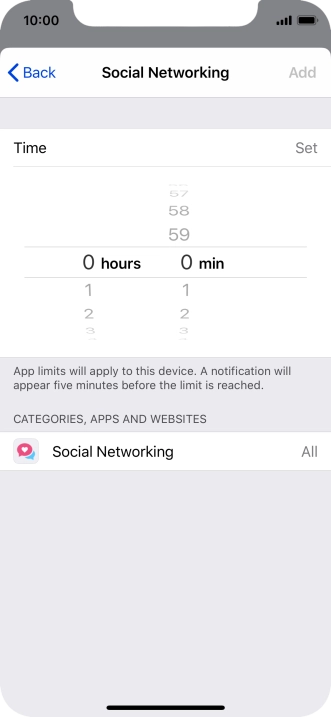 Set the required time limit for use of the selected category.