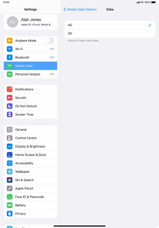 Press the required network mode.