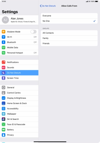 Press the required setting to select which contacts can call you even though Do Not Disturb is turned on.