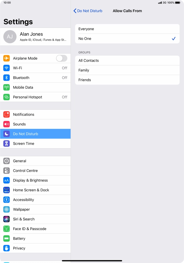 Press the required setting to select which contacts can call you even though Do Not Disturb is turned on.