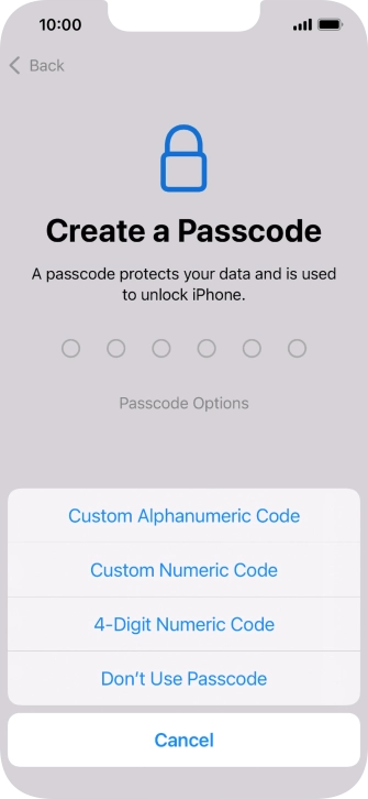 Follow the instructions on the screen to turn on use of phone lock code or press Don't Use Passcode.