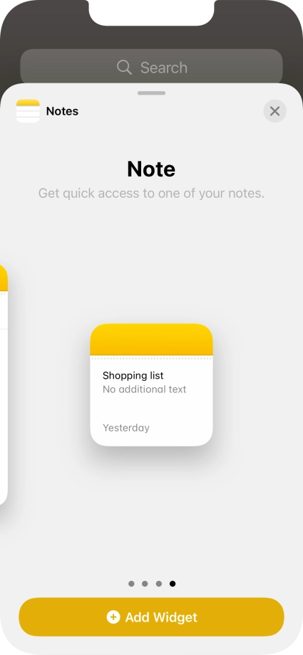 Slide your finger right or left on the screen to select the required widget size.