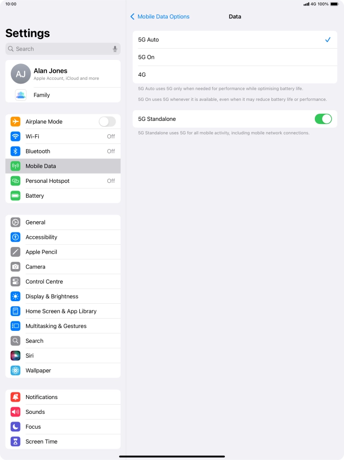 To turn on automatic switch between 5G and 4G, press 5G Auto.