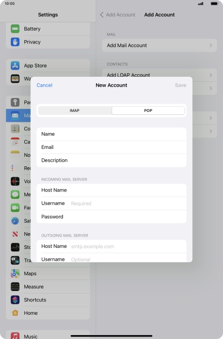 Press Username and key in the username for your email account.