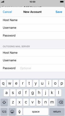 Press Password and key in the password for your email account. Please note that if you're using Vodafone's outgoing server, leave the password field empty.