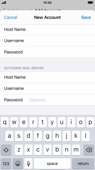 Press Password and key in the password for your email account. Please note that if you're using Vodafone's outgoing server, leave the password field empty.