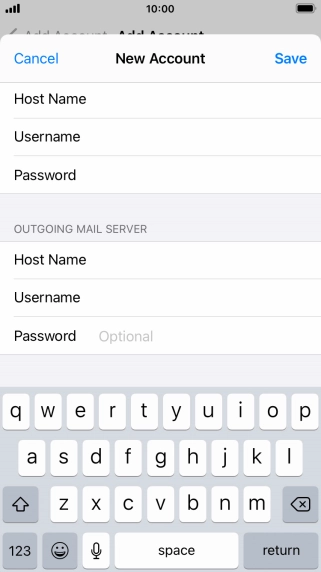 Press Password and key in the password for your email account. Please note that if you're using Vodafone's outgoing server, leave the password field empty.