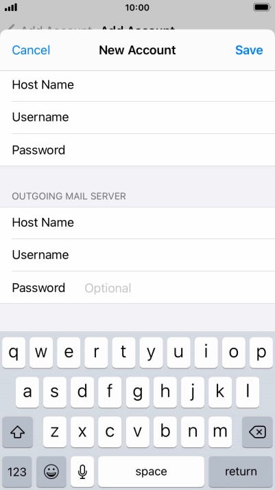 Press Password and key in the password for your email account. Please note that if you're using Vodafone's outgoing server, leave the password field empty.