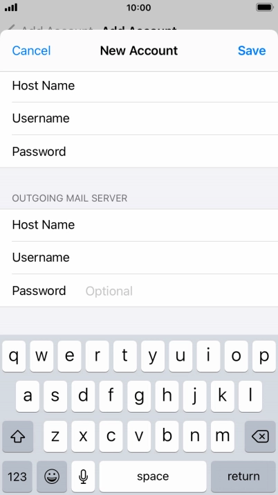 Press Password and key in the password for your email account. Please note that if you're using Vodafone's outgoing server, leave the password field empty.