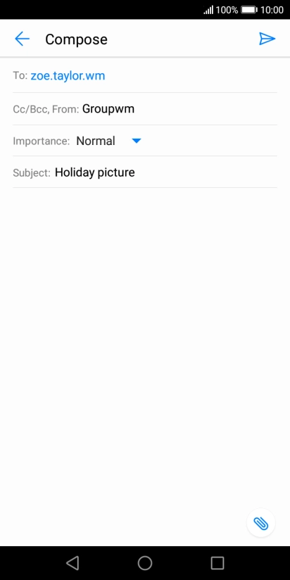 Press the text input field and write the text for your email message.