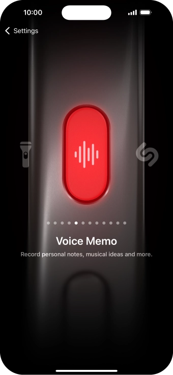 Slide your finger right or left on the screen to select the required function.
