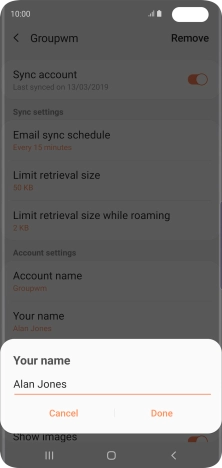 Key in the required sender name and press Done.