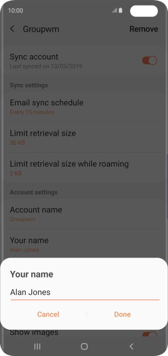 Key in the required sender name and press Done.