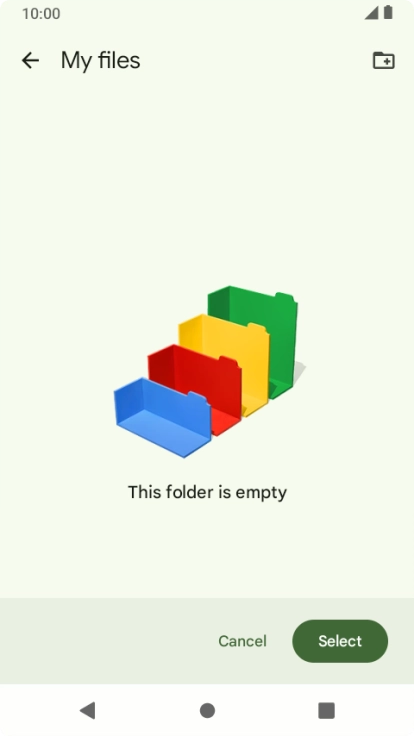 To create a new folder, press the new folder icon and follow the instructions on the screen to create a new folder.