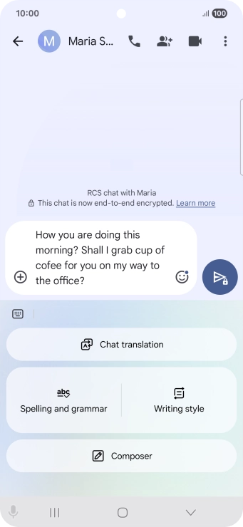 To check your text for grammatical and spelling errors, press Spelling and grammar and follow the instructions on the screen to use the function.