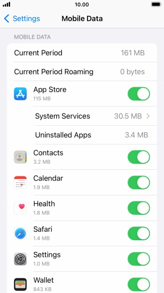 Press the indicators next to the required applications to turn the function on or off.