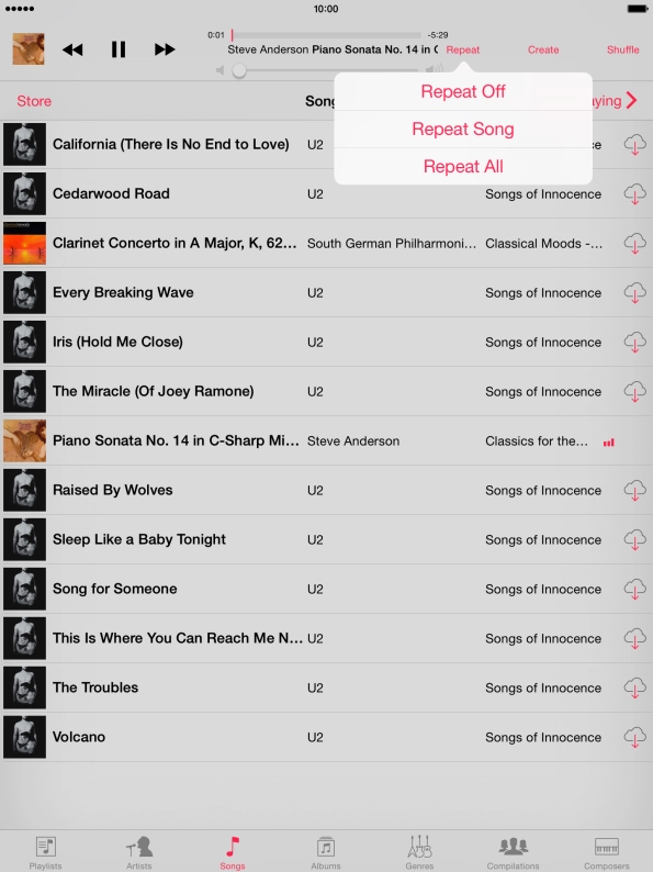 Press the required setting.
