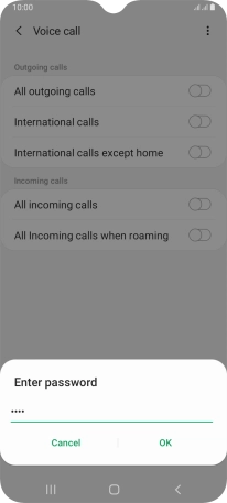 Key in your barring password and press OK. The default barring password is 0000.