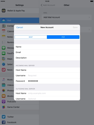 Press Username and key in the username for your email account.