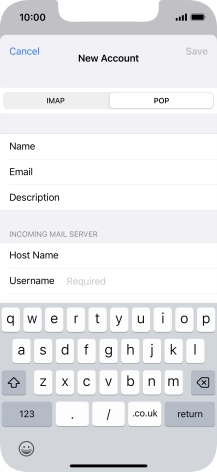Press Username and key in the username for your email account.