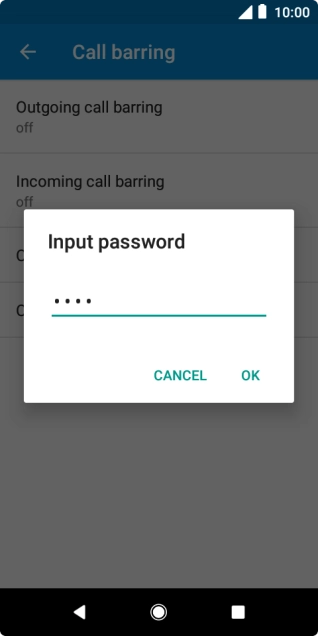 Key in your barring password and press OK. The default barring password is 0000.