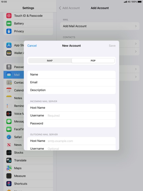 Press Username and key in the username for your email account.