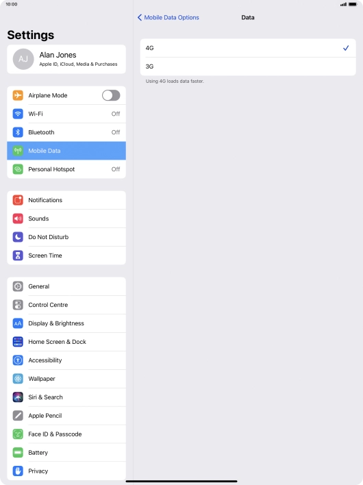Press the required network mode.