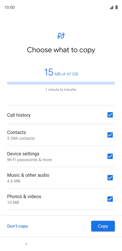Press the field next to the required data types.